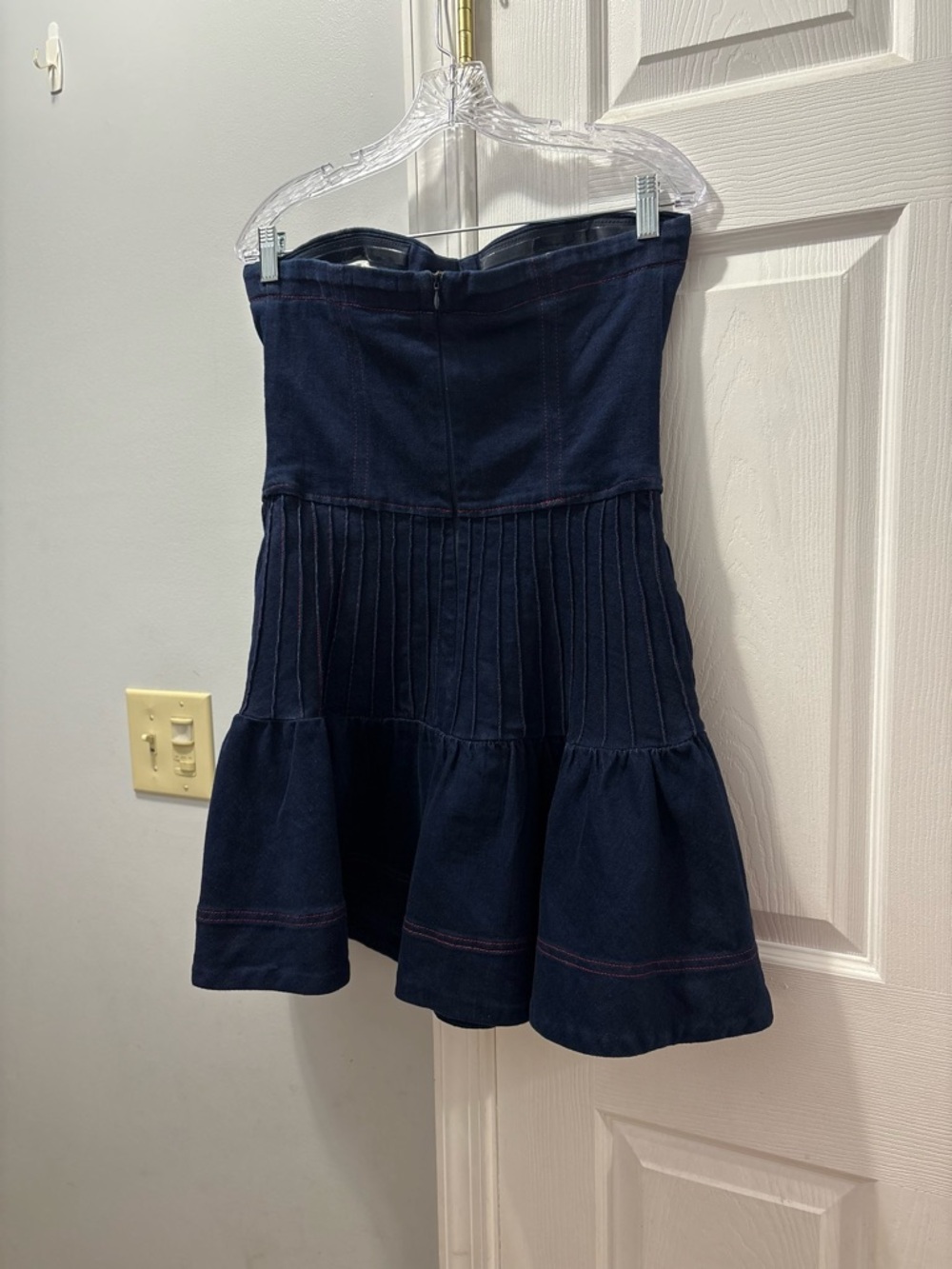 Maeve Anthropologie Rosette Strapless Fit & Flare Denim Mini Dress Size 10 NWOT - Picture 5 of 7